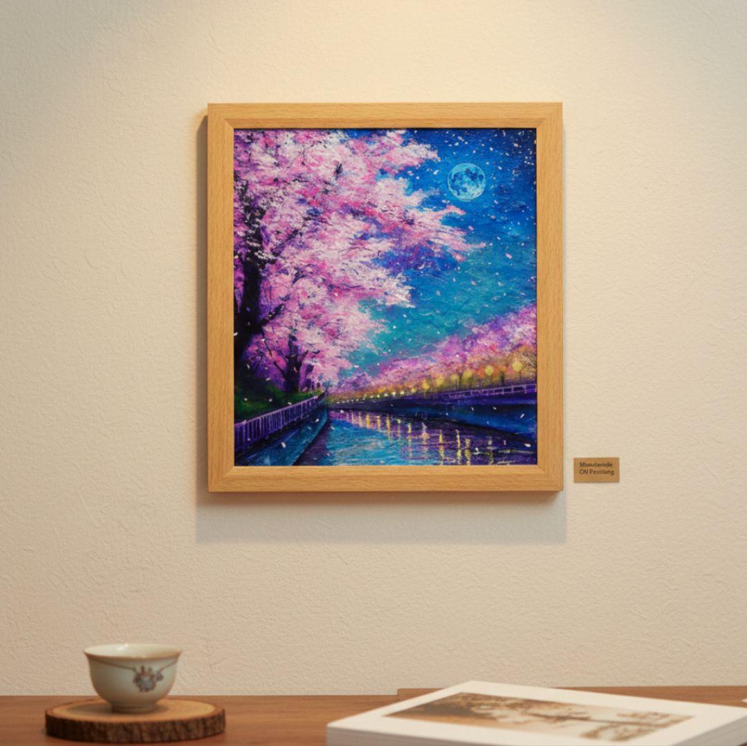 油絵 油彩 油彩画 絵画 絵【青い満月の夜桜】