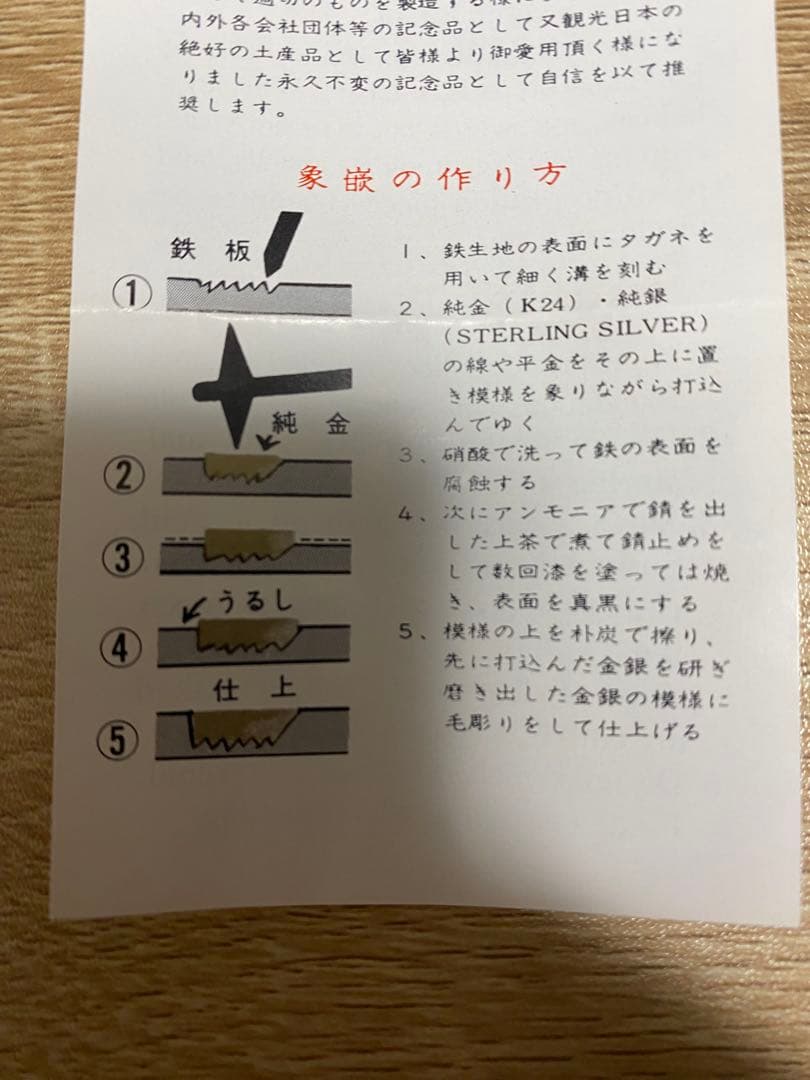京象嵌　純金(24K)使用