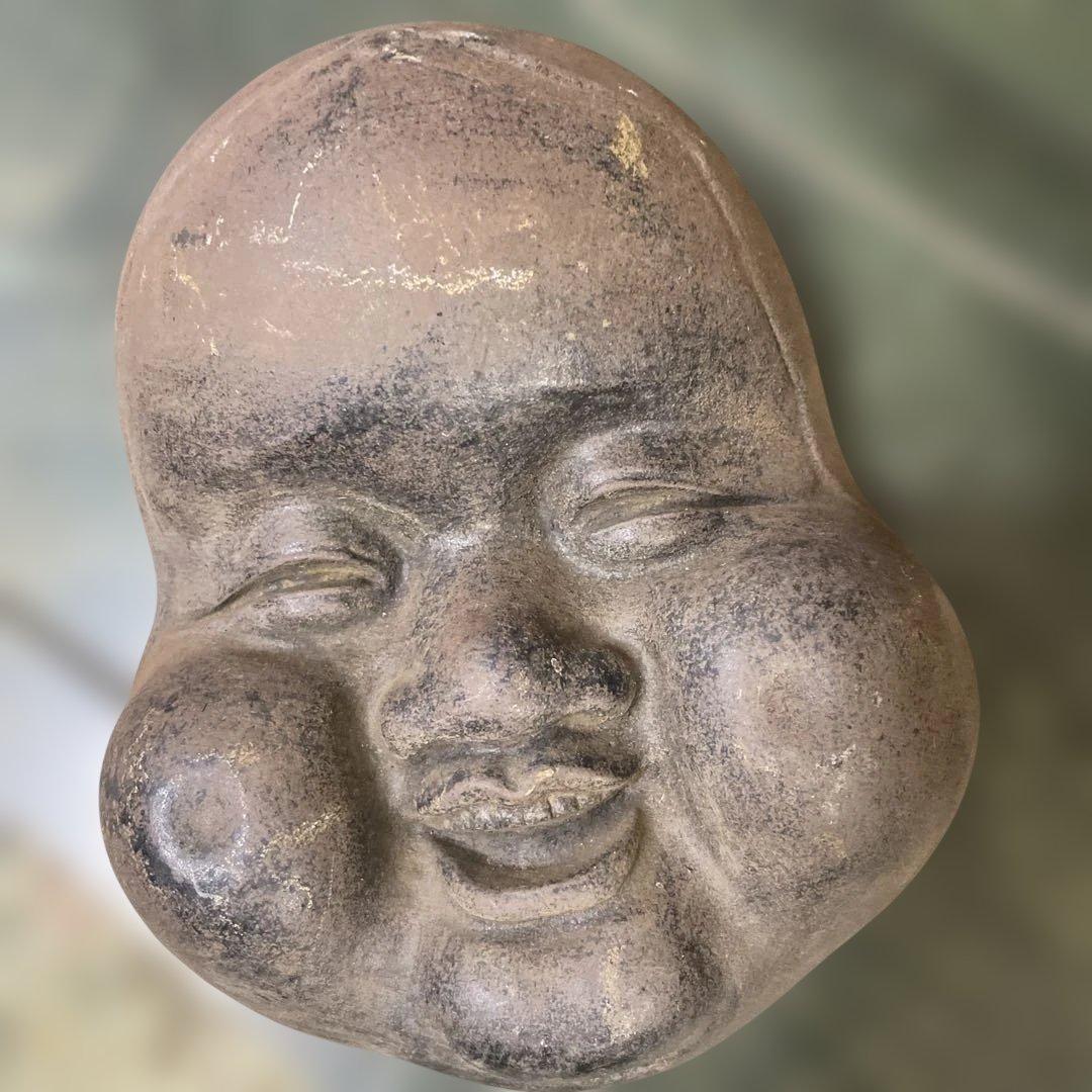 金属製オタフク　お福様ふっくらした頬　お福様のお面　骨董　美術品　重厚感あります