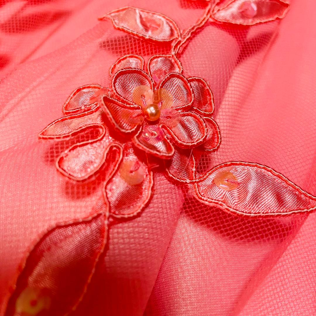 希少✨エメ✨ステージドレス　演奏会 9号　サーモンピンク　刺繍　パール　Aライン