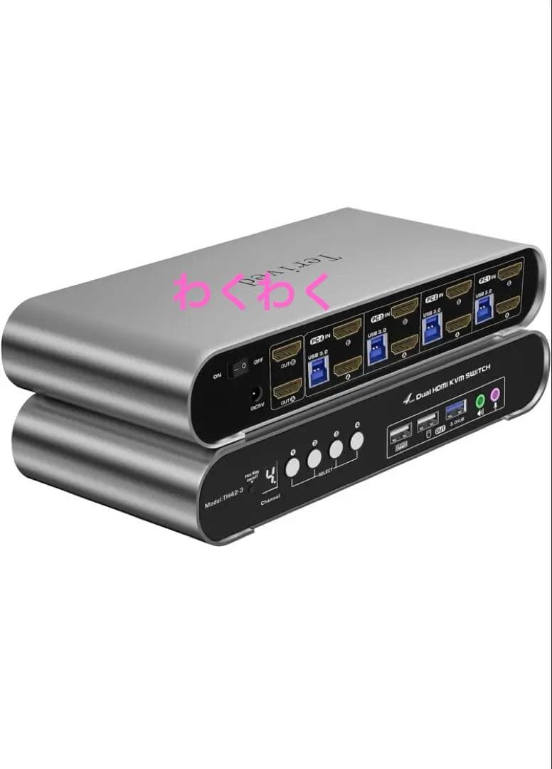 コンピューター4台、モニター2台、USB 3.0、HDMI KVMスイッチ