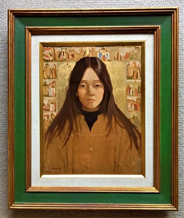 伊牟田経正　光風会常務理事　タイトル「少女像」　F５号　真作保証