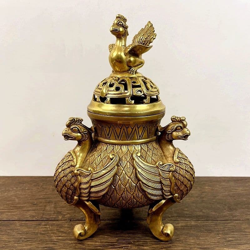 銅器 香炉 三足鳳凰香炉 香薫炉 香道具 装飾品 工芸品 置物