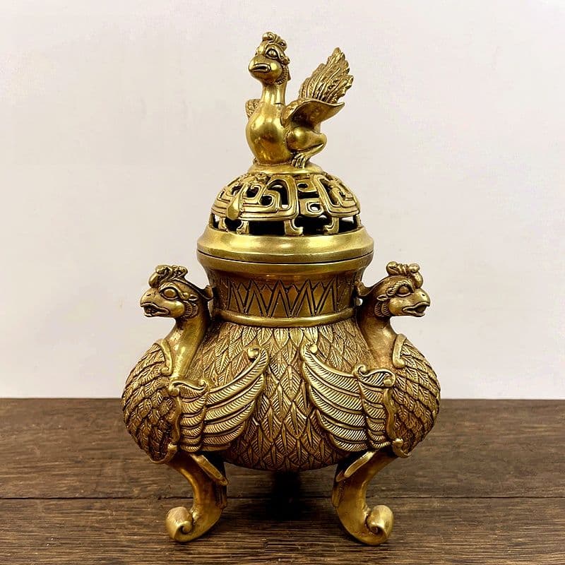 銅器 香炉 三足鳳凰香炉 香薫炉 香道具 装飾品 工芸品 置物