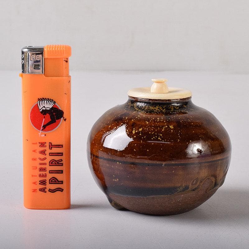 茶道具　石田陶春作　丹波茶入　西陣織宝間道仕覆付　共箱　V　7862