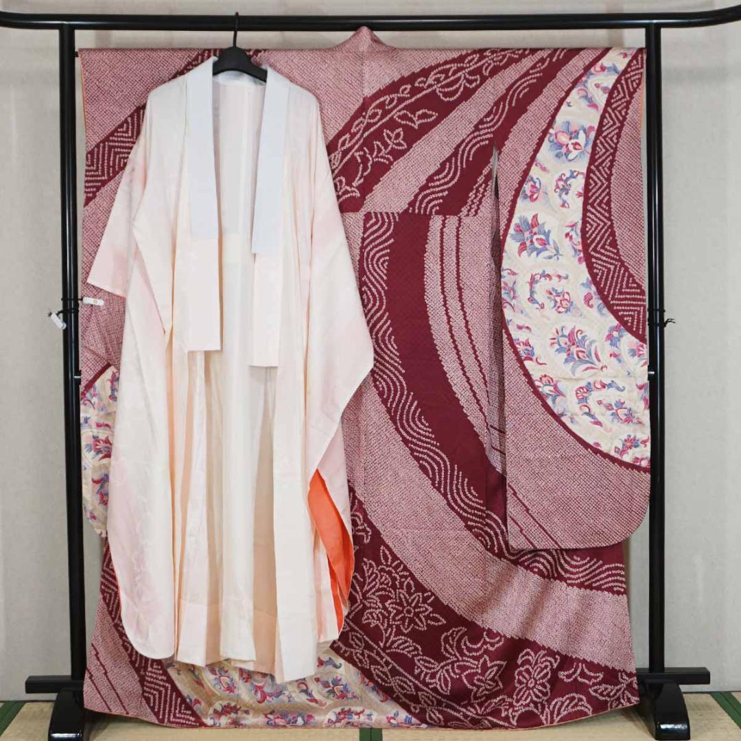 165-170cm　LLサイズ　渋紫　正絹振袖　長じゅばんセット　　a202