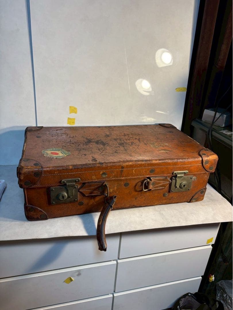 京都ホテル ラゲッジラベル付 1930年代 本革ヴィンテージトランク 昭和レトロ