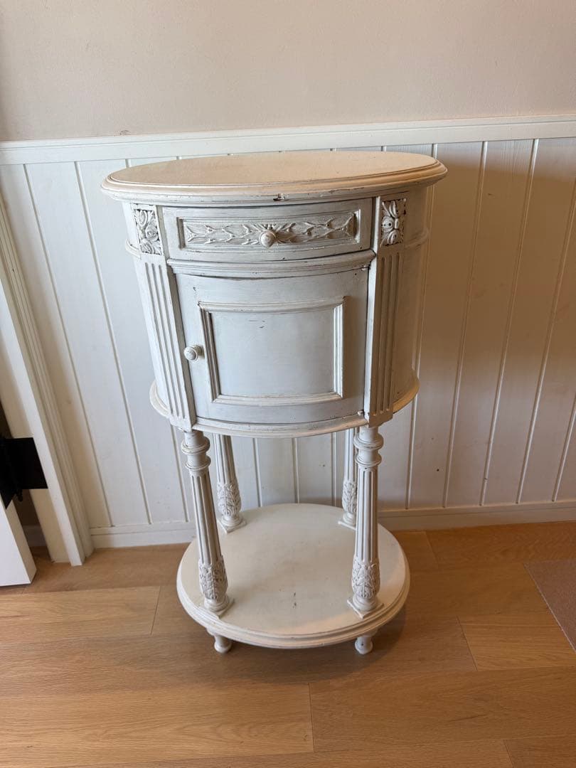 フランスアンティークリペイントクラシックスタイル ホワイトサイドオーバルテーブル