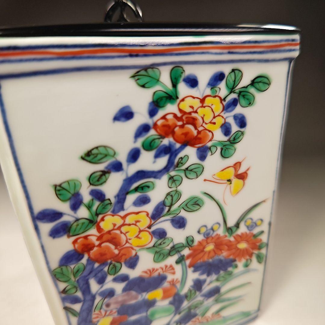 イ650 水指『平安正阿弥造』『色絵四方花鳥之図　水指　共箱』茶道具