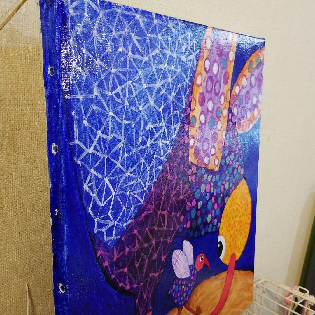 油絵　けい　羽ばたく練習を見る鳥