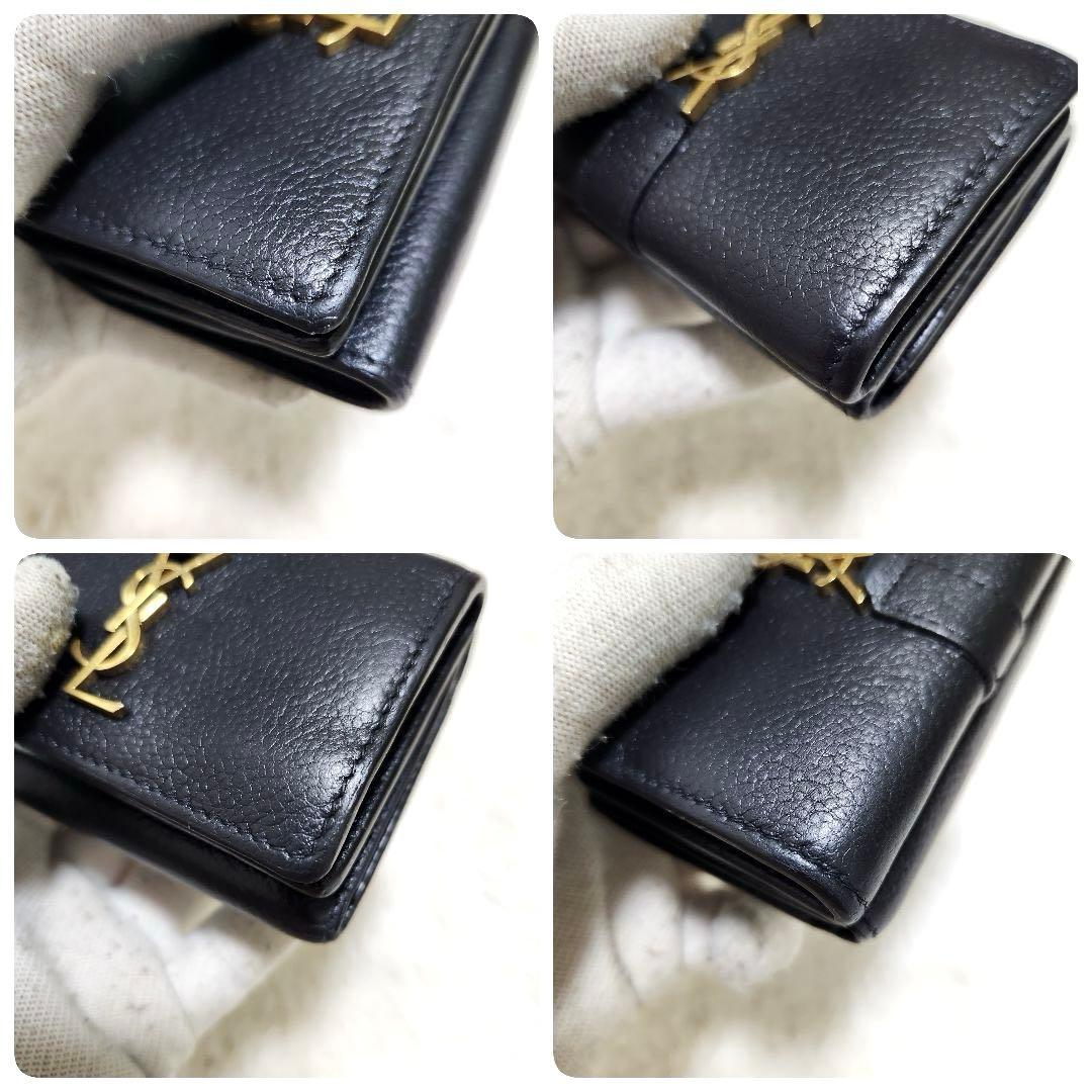 ✨極美品　現行デザイン✨サンローラン　三つ折り　カサンドラ　シボ革　ゴールドロゴ