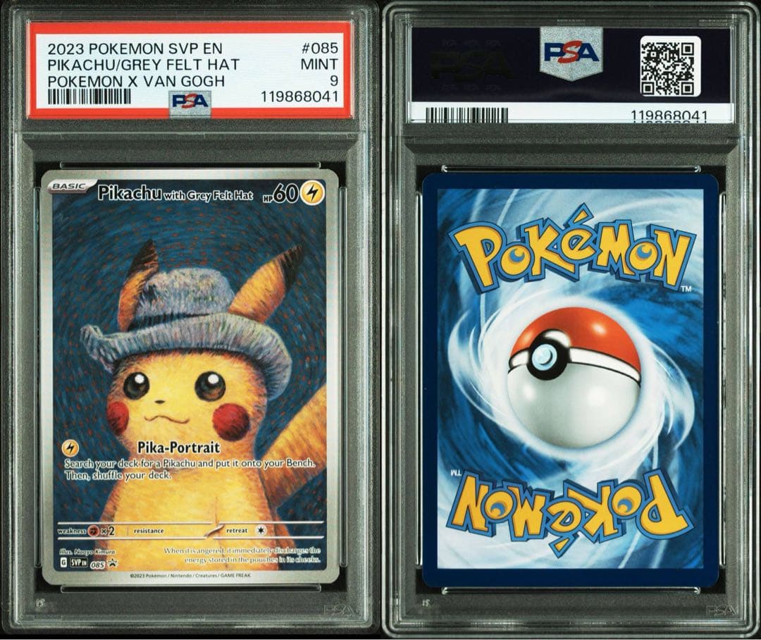 ゴッホピカチュウ グレーのフェルト帽 PSA9