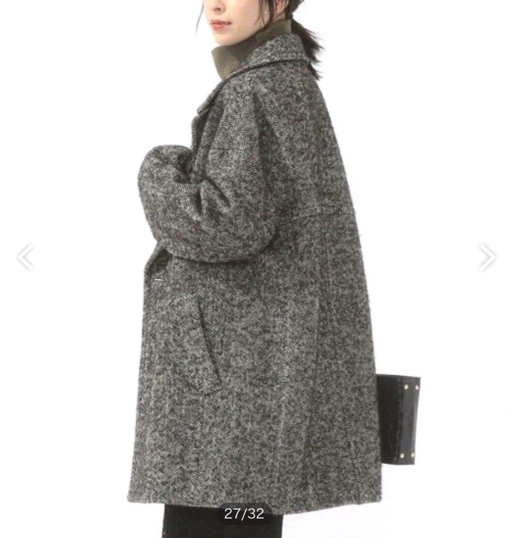 シップス☆ダブルブレストツイードコート ヘリンボーン コクーン ゆったり