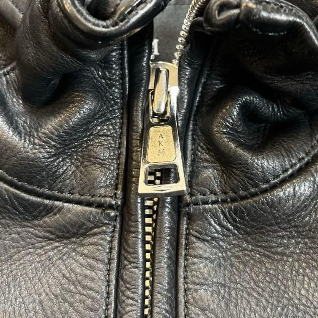 【美品】AKM レザージャケット　牛革　ブラック　S 日本製　裏地カモ