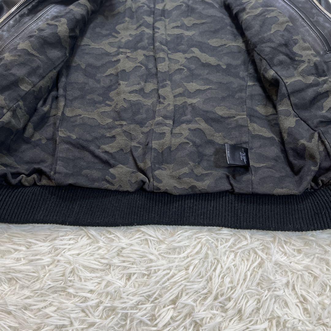 【美品】AKM レザージャケット　牛革　ブラック　S 日本製　裏地カモ