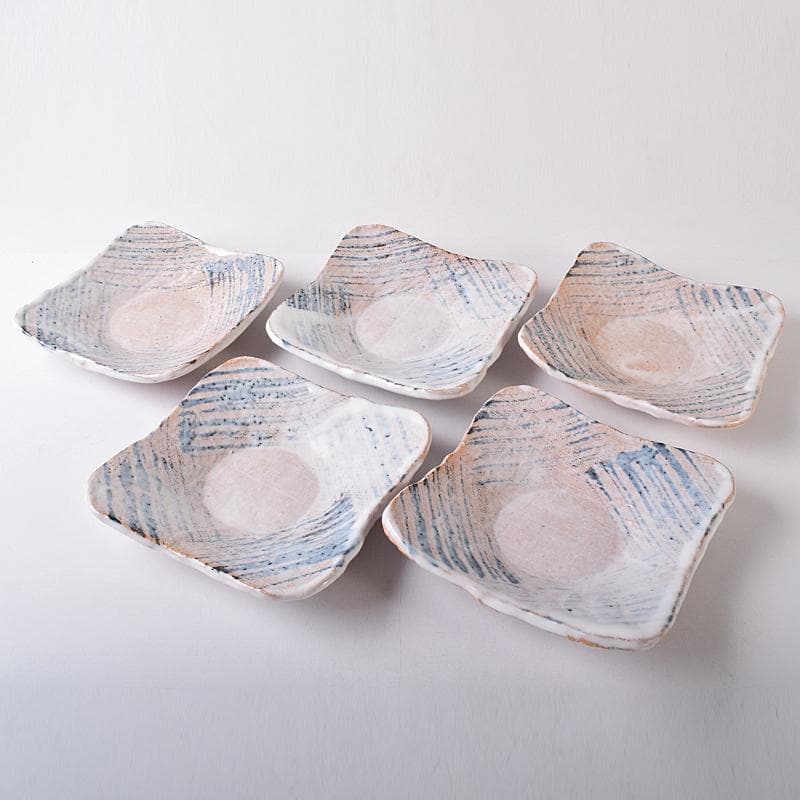 和食器　萩焼　吉田仙萩作　銘々皿　五客　共箱　C　R8215B