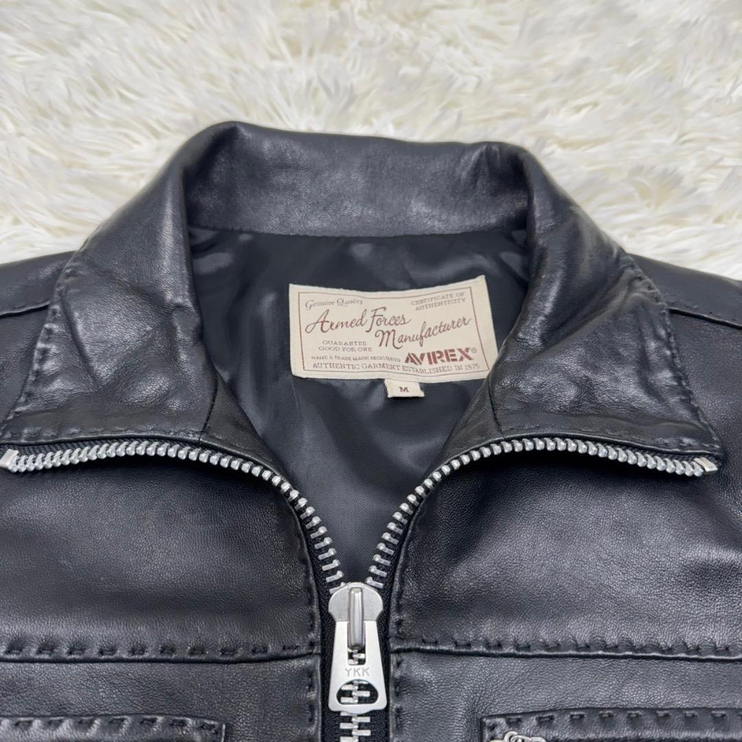 極美品✨AVIREX　レザージャケット　ブラック　ライダース　羊革　本革 M