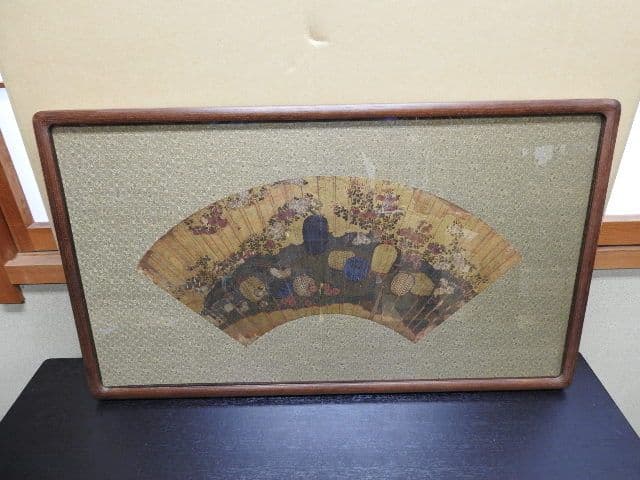 金地鳥籠扇面画額　一対　M１３６８