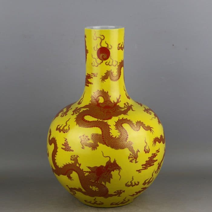 中国美術  パステル蒔絵五龍紋天球瓶  景徳鎮  装飾品 現代工芸品美術品 置物