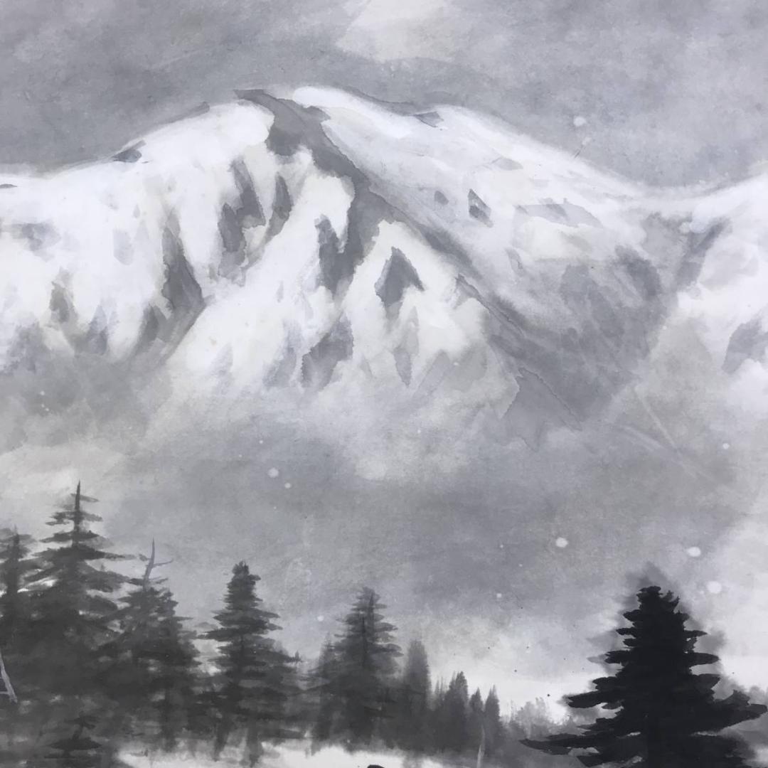 真作/古谷一晁/雪中立山美女平図/立山連峰図/雪景山水図/名家伝来/AE-41