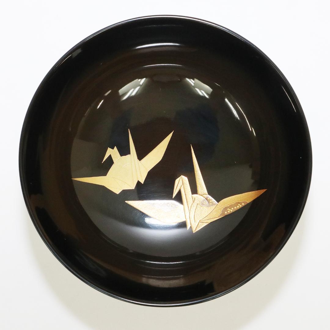 吸物椀　金彩　蒔絵 鶴 縁起物　木製　10客