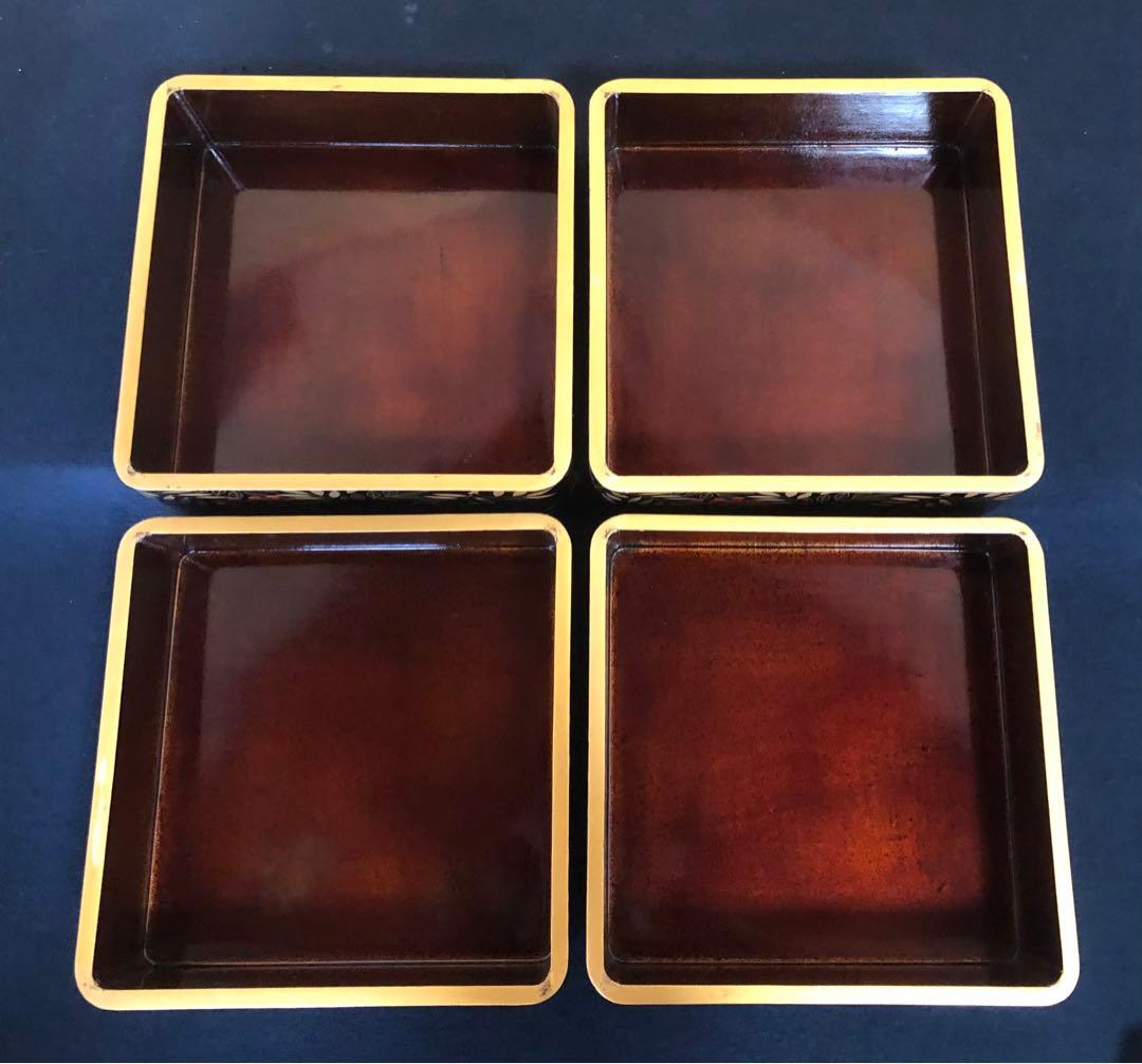 《R》黒内梨地 総蒔絵 螺鈿 南天 鶴若松 四段重 替蓋 260121き6