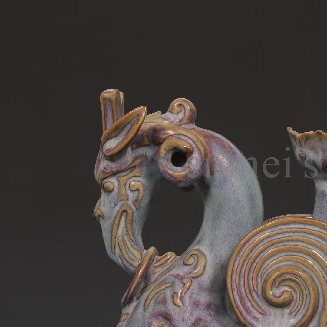 中国古美術・旧藏宋钧窑款羊形烛台・玫瑰紫釉・文房具・木箱付・案頭・置物・聚財置物