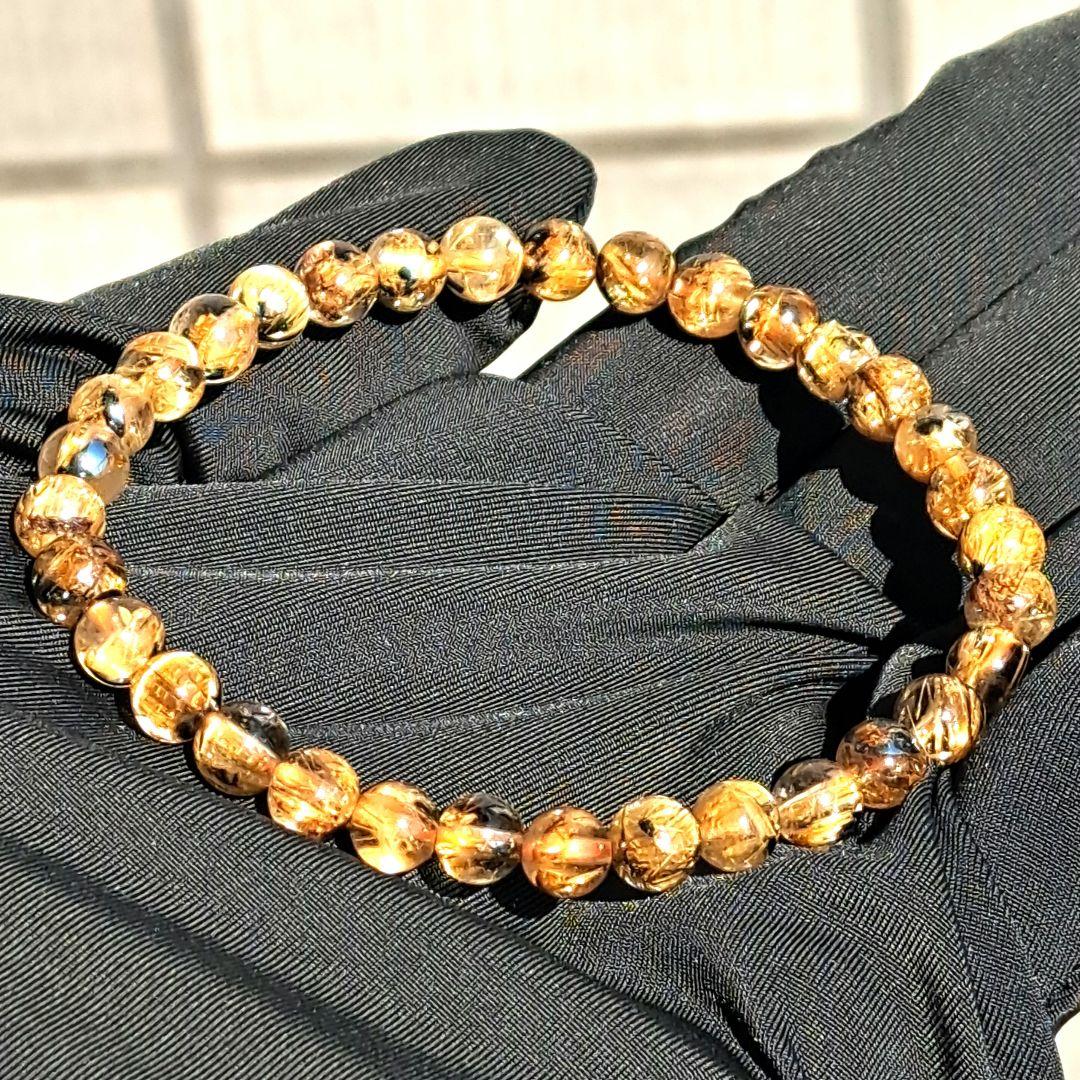 高品質 太陽放射タイチンルチルクォーツ ブレスレット 5.5㎜ 金運