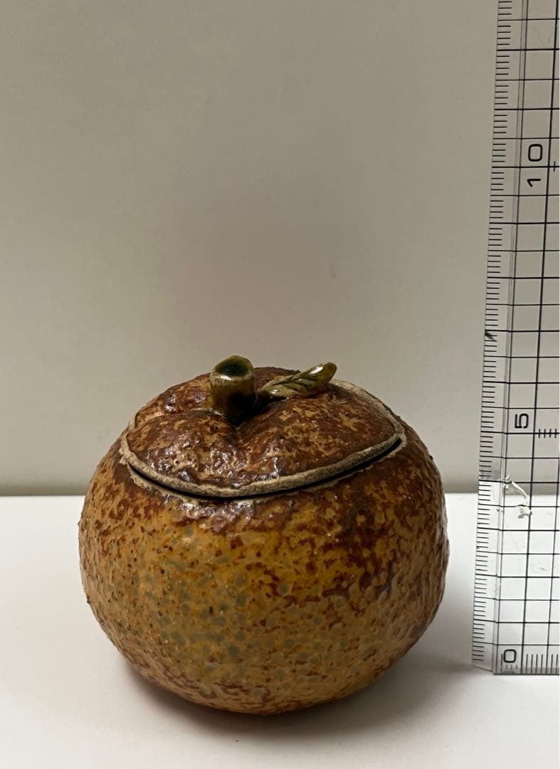 益子焼き 香合　みかん茶入 茶道具