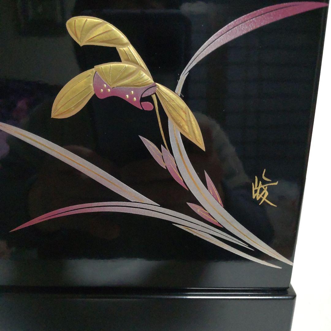 漆塗 卓上飾り棚 装飾棚 蒔絵 金彩 紫蘭の花 高岡漆器