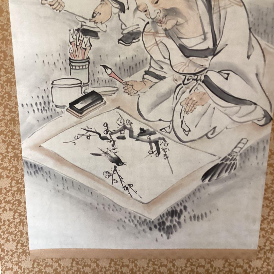 長澤蘆雪　紙本淡彩水墨　人物画　掛軸一幅　肉筆画　軸先木　桐箱付　真作品275