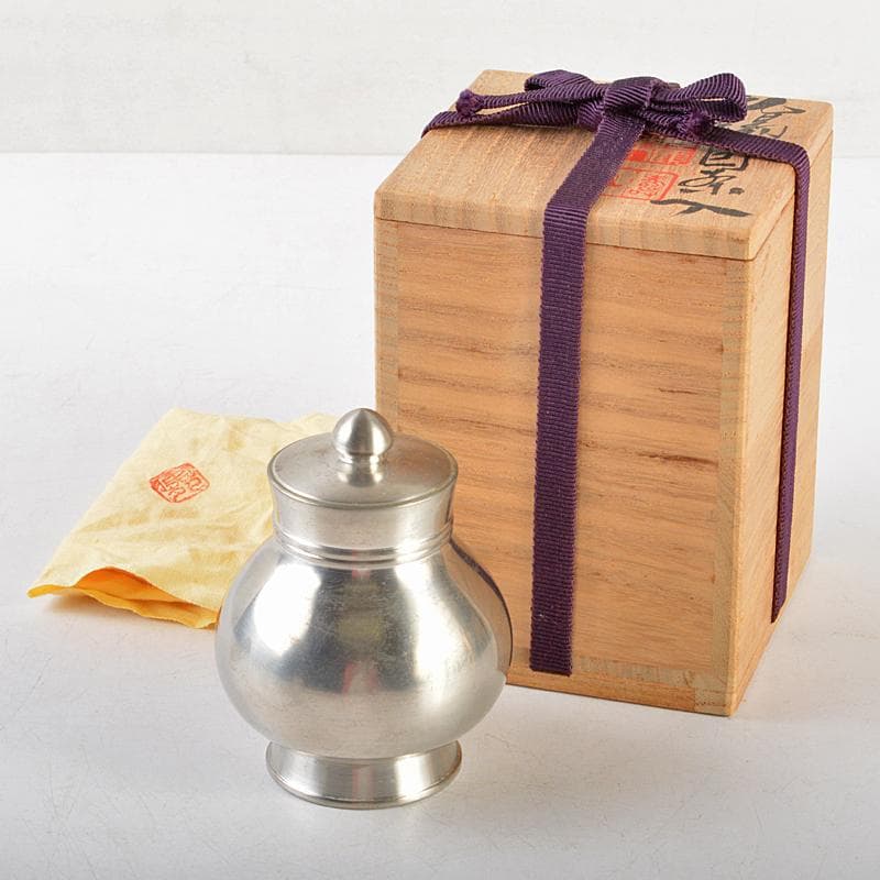 煎茶道具　静寿居蔵苑造　純錫　貞式茶入　約231g　共布共箱　D　R6041