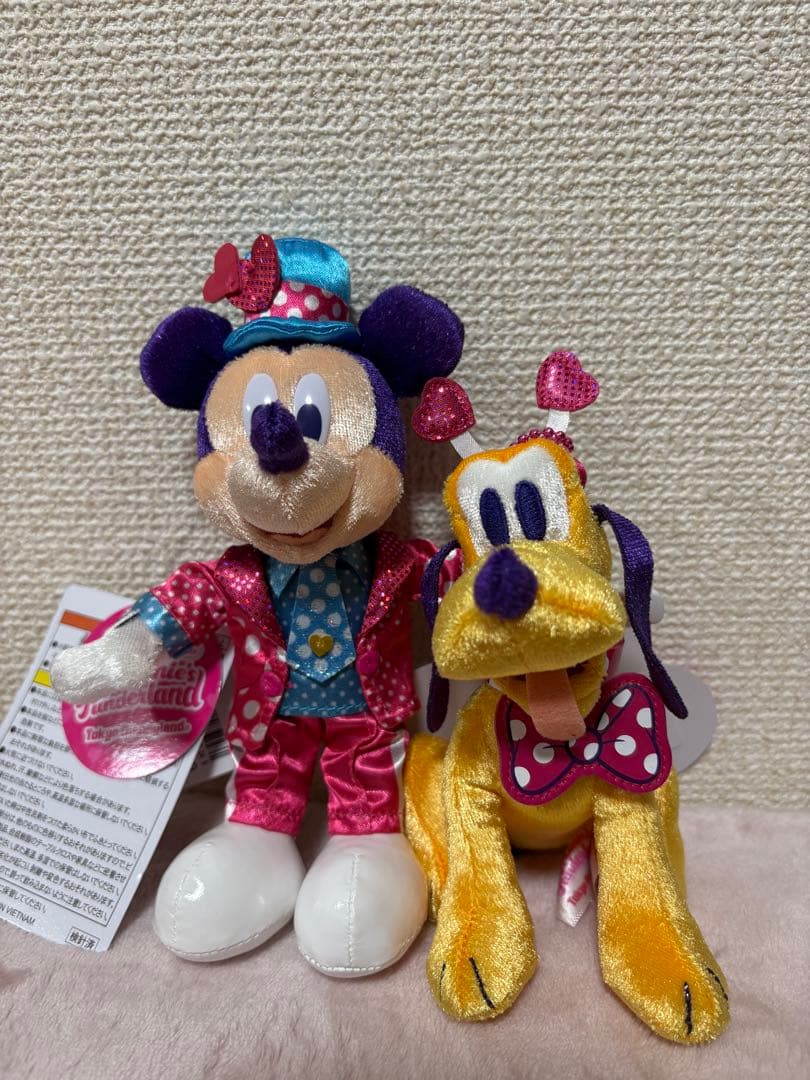 2点セット ミニーパルパルーザぬいぐるみバッジ ミッキー プルート