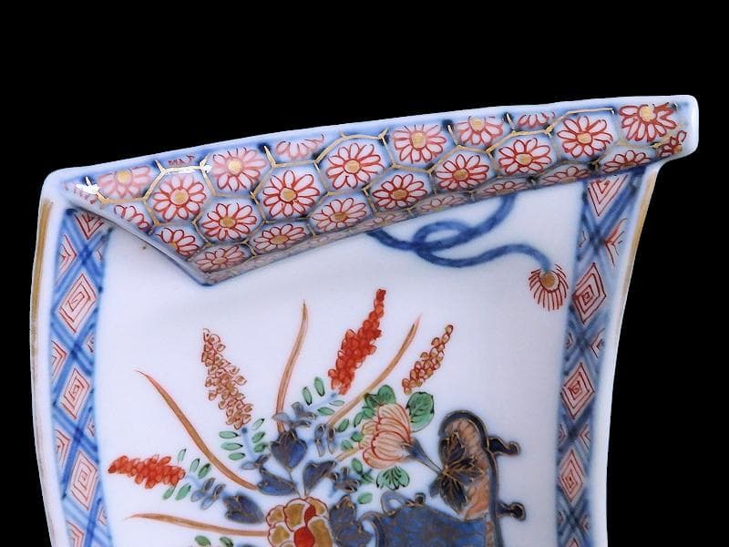 大聖寺伊万里　生け花の図　巻物型変形皿　E329AS-CQp