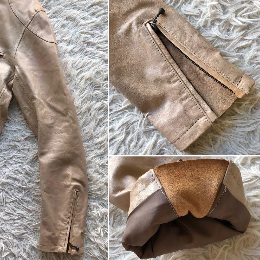 【ラムレザー】ジョンブル　シングルライダースジャケット　ベージュ　Wジップ