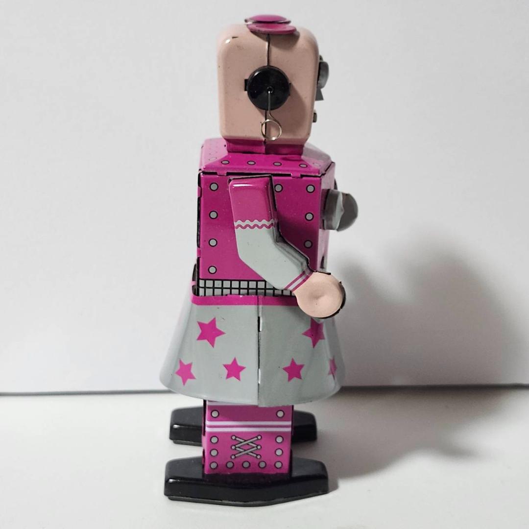 ブリキ ロボット ネジ巻き 女の子デザイン 昭和レトロ
