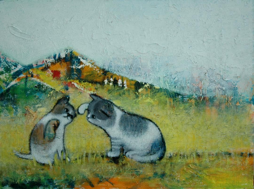 油絵 菅家令子 絵 絵画 インテリア uF6-050520 可愛い子猫たち