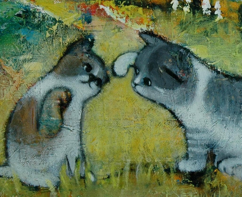油絵 菅家令子 絵 絵画 インテリア uF6-050520 可愛い子猫たち