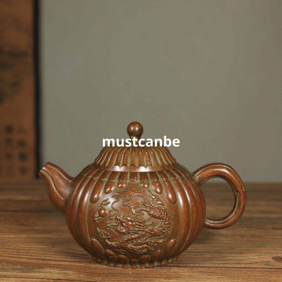 銅器 茶壺 南瓜型龍鳳銅壷 茶道具 客間 書斎家具 装飾品 工芸品 置物