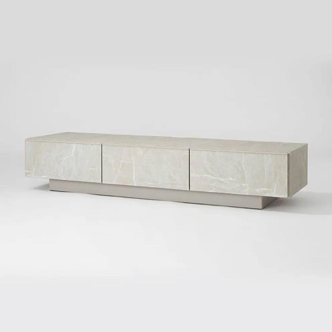 LOWYA 日本製 テレビ台ローテレビ台 ストーン柄 ホワイト [幅160]