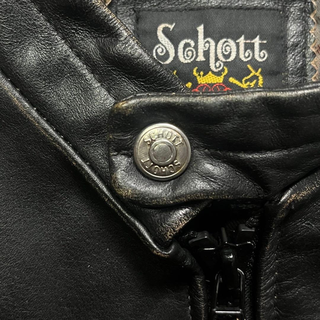 Schott シングルライダースジャケット　牛革　オールレザー　ステッチ　黒　S
