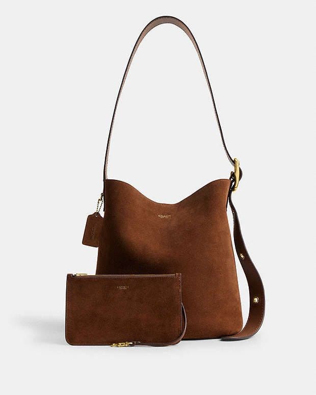 ち*ー様 【美品】COACH ブリーカー バケット バッグ ブラウン 本革 スエ