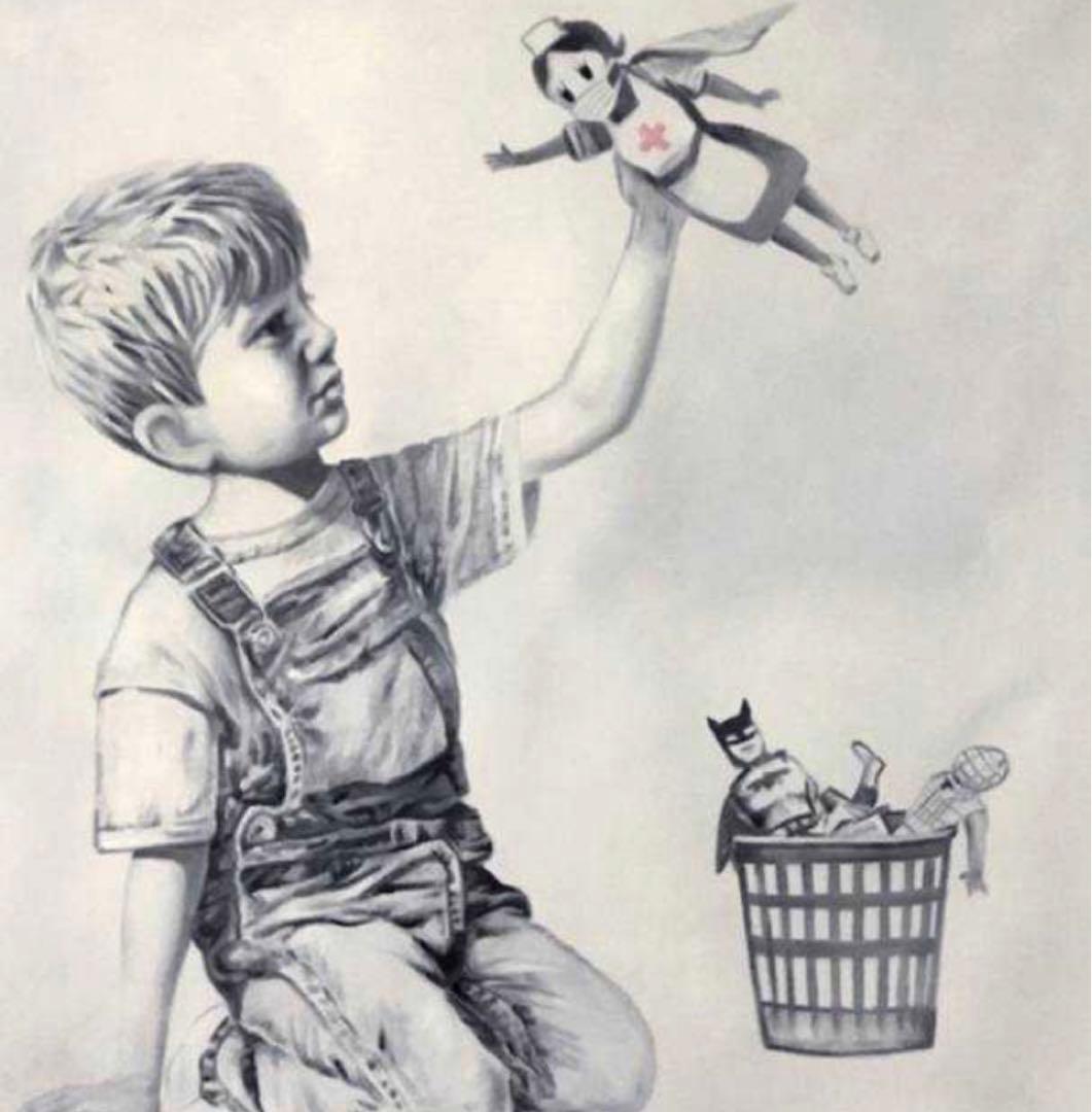 肉筆☆油絵☆700ミリ①『game changer』/Banksy/模写