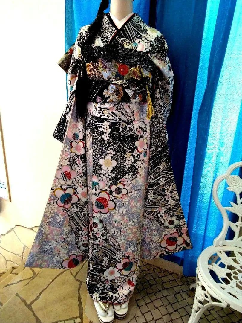 振袖フルセット、正絹振袖成人式、重ね衿帯揚げ帯締め、西陣袋帯、襦袢、ワイドサイズ