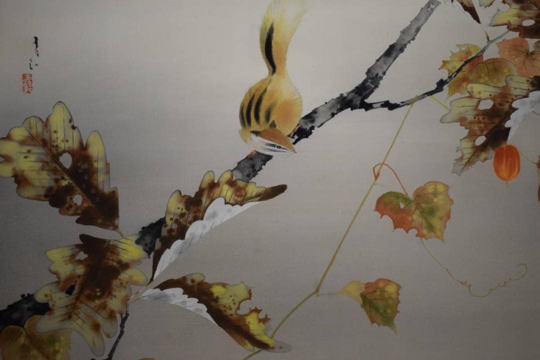 不詳/作者不詳/紅葉リス図/烏瓜/カラスウリ/布袋屋掛軸HG-839