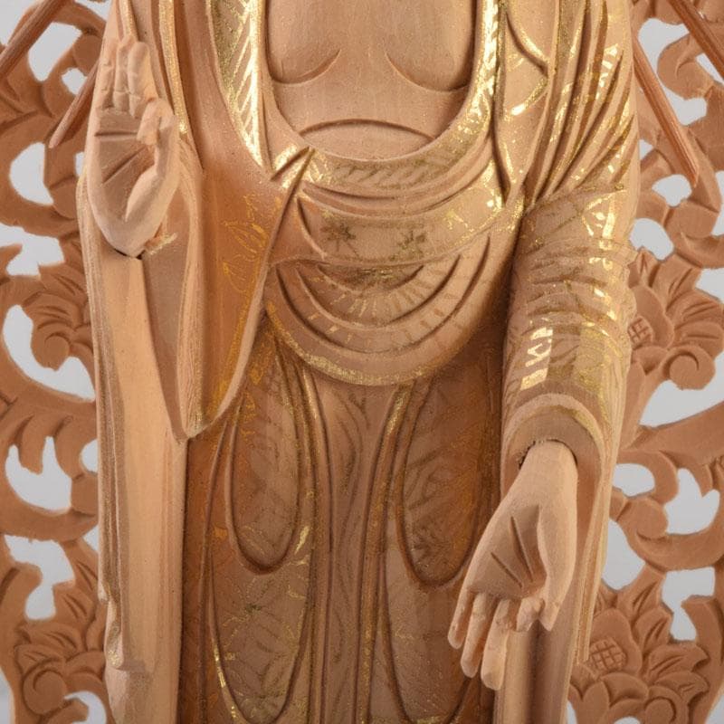 仏教美術　柘植彫刻　西立弥陀像　仏像　華鬘台　C　8784