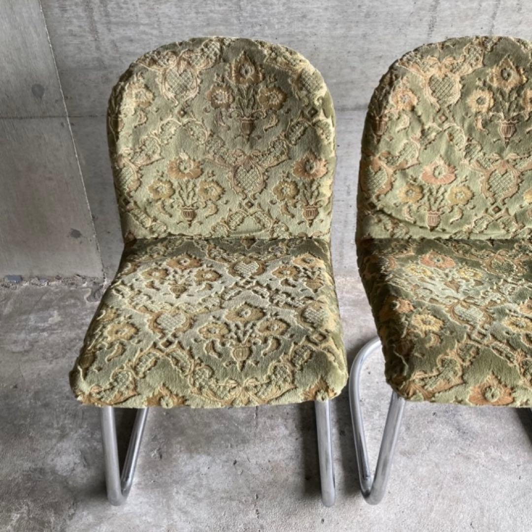 カンチレバー チェア 椅子 2脚 ビロード ジャガード 金華山 昭和 レトロ