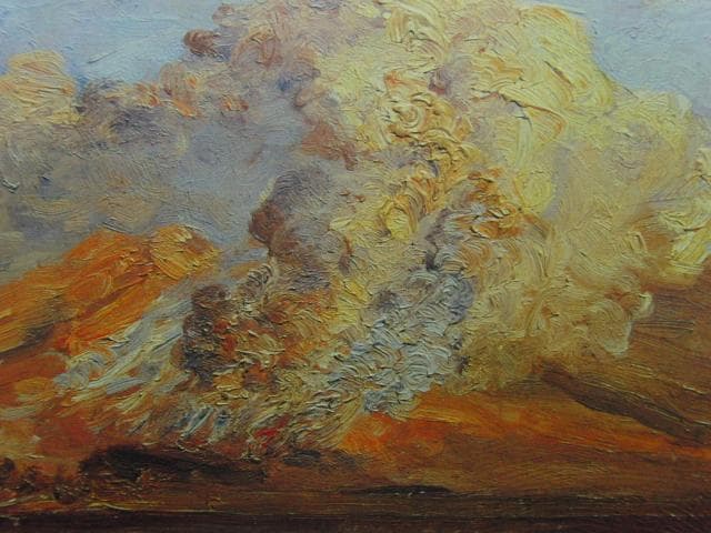 黒田清輝、【桜島爆発図　噴煙】、希少な画集より、新品高級額・額装付