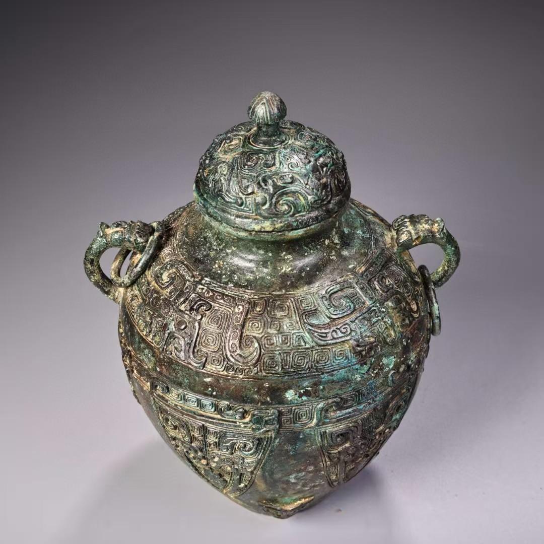 中国古美術 旧藏 明風 青銅器 圓罐 時代物 骨董 置物 收藏 茶道具 古銅器