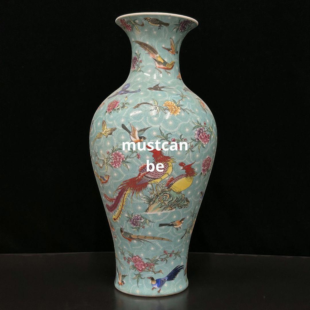 大清百鳥朝鳳大花瓶 賞瓶 景徳鎮 陶磁器 装飾品 現代工芸品 美術品 置物